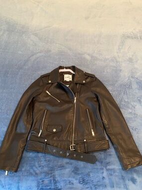 Sam Edelman Dark Brown Leather Moto Jacket with Belt